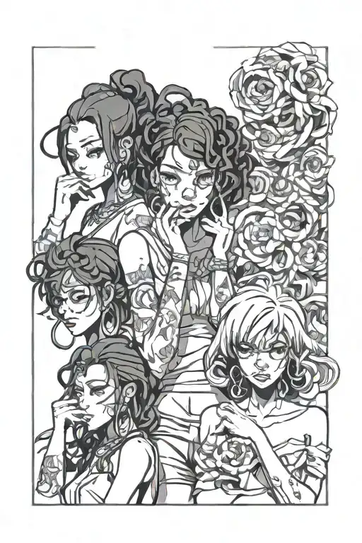 Concept is 3 black women who one see no evil, other one speak no evil and last hear no evil.  tattoo design idea