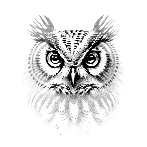 owl with cat face tattoo design idea