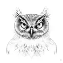 owl with cat head tattoo design idea