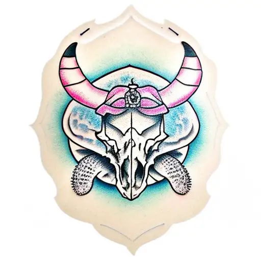 Buffalo Skull; Diamondback rattle snake; cactus tattoo design idea