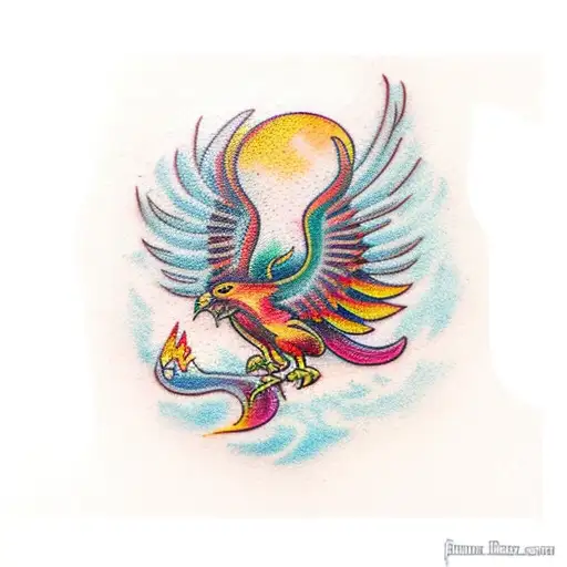 Phoenix in Rudraksh, colored tattoo design idea