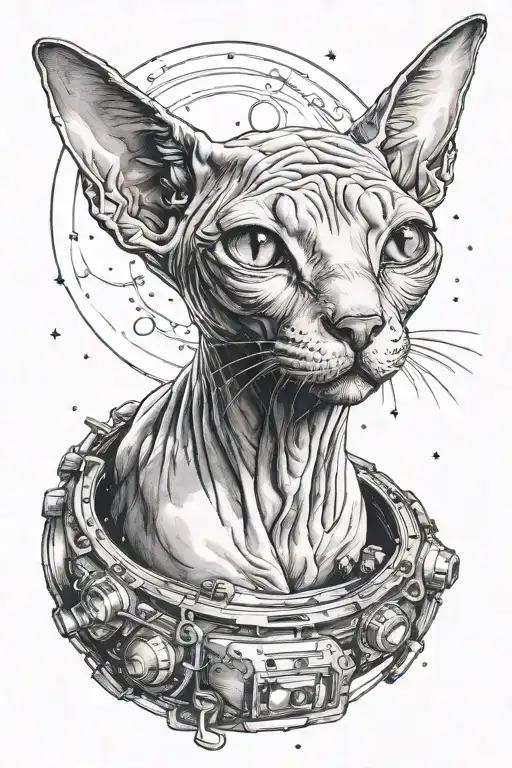 Sphynx cat in space tattoo design idea
