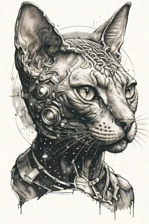 Sphynx cat in space tattoo design idea