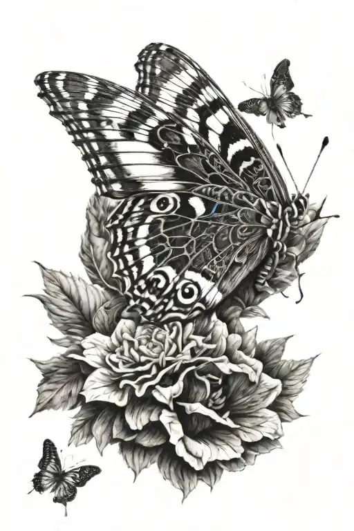 A realistic portrayal of a nose with a butterfly emerging from it tattoo design idea