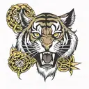 Yakuza-style tiger tattoo with a modern twist incorporating elements tattoo design idea