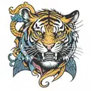 Yakuza-style tiger tattoo with a modern twist incorporating elements tattoo design idea