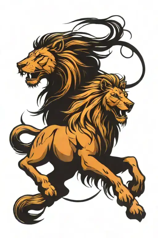 horse and lion head tattoo design idea