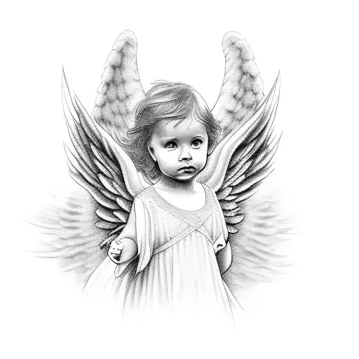 angel 3 children 1 boy 2 girls tattoo design idea