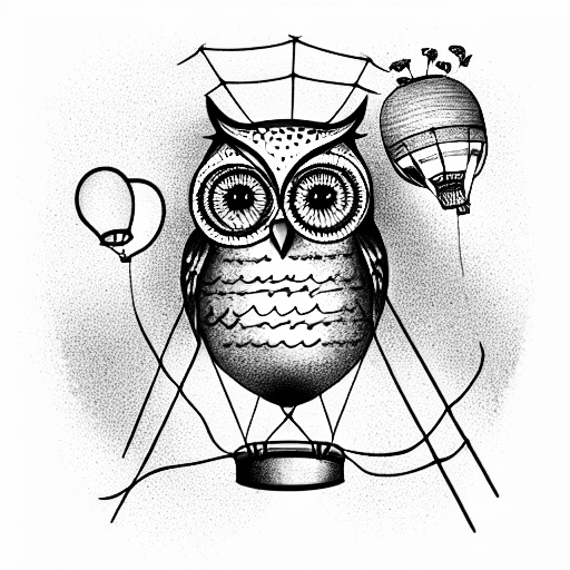 owl with hot air balloon protective memory of mother tattoo design idea