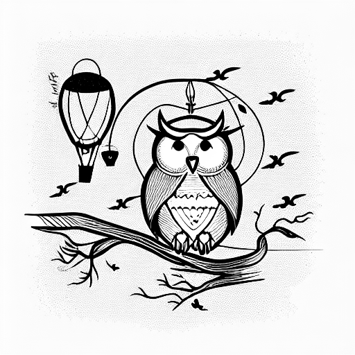 number 3 is important owl with hot air balloon protective memory of mother tattoo design idea