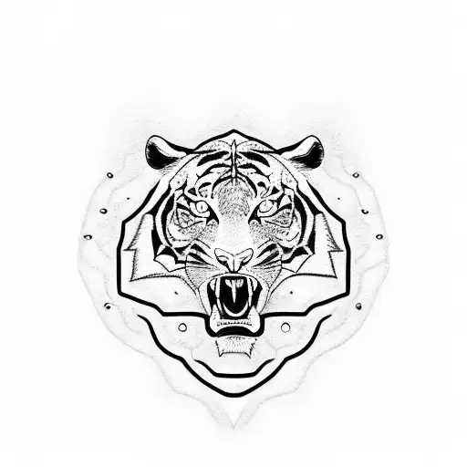 Create a modern-style tiger head tattoo design that incorporates sharp and intricate lines, contrasting patterns, and vi tattoo design idea