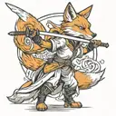 A fox girl warrior wielding a katana in a manga-inspired battle scene tattoo design idea
