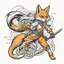 A fox girl warrior wielding a katana in a manga-inspired battle scene tattoo design idea
