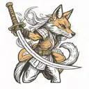 A fox girl warrior wielding a katana in a manga-inspired battle scene tattoo design idea