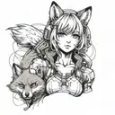 A pumped up anime girl with fox features in a futuristic anime world tattoo design idea