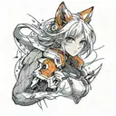 A pumped up anime girl with fox features in a futuristic anime world tattoo design idea