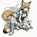 A pumped up anime girl with fox features in a futuristic anime world tattoo design idea