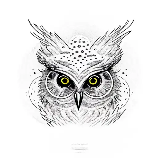 Blind owl which consists of nature, mountains, forest, stars, stream, forest burns, moon tattoo design idea