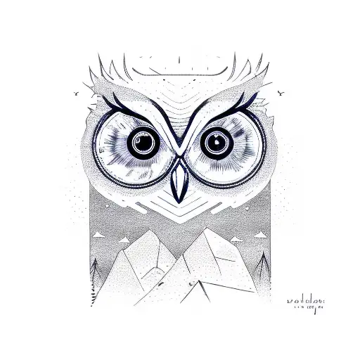 Blind owl which consists of nature, mountains, forest, stars, stream, forest burns, moon tattoo design idea