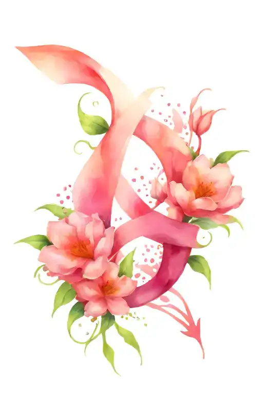 breast cancer symbol combined with flowers tattoo design idea