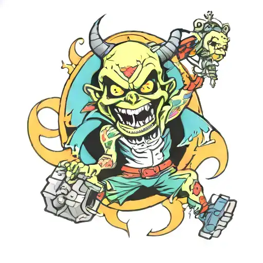 evil 90s cartoons  leg sleeve tattoo design idea