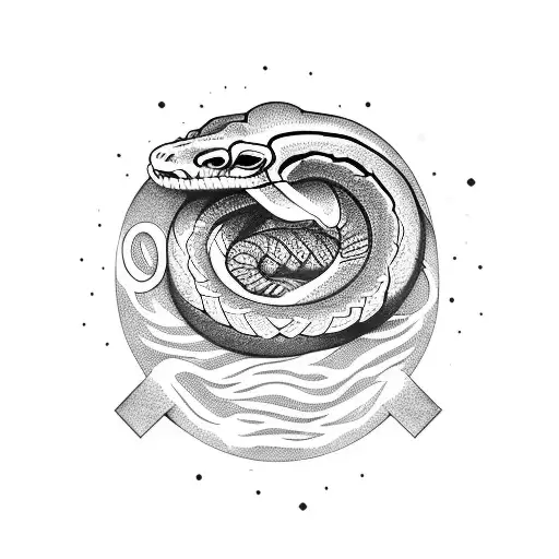 A majestic ball python coiled around a mountain peak tattoo design idea