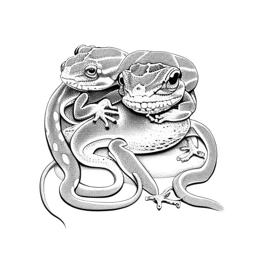 two kids, boy and girl holding a ball python and a gecko tattoo design idea