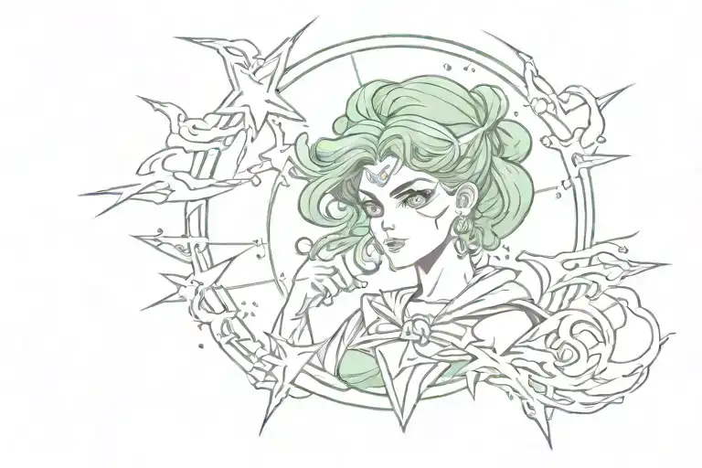 sailor jupiter symbol surrounded by lightning bolts tattoo design idea