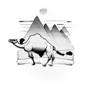 camel in desert moving towards canadian mountains  tattoo design idea