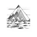 camel in desert moving towards canadian mountains  tattoo design idea