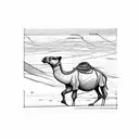 camel in desert moving towards canadian mountains  tattoo design idea