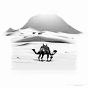 camel in desert moving towards canadian mountains  tattoo design idea