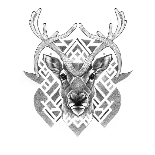 reindeer with geometric details tattoo design idea