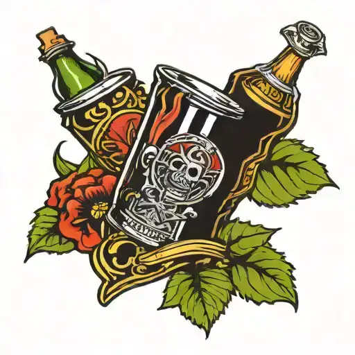 cruz de pasión y cerveza entrelazada tattoo design idea