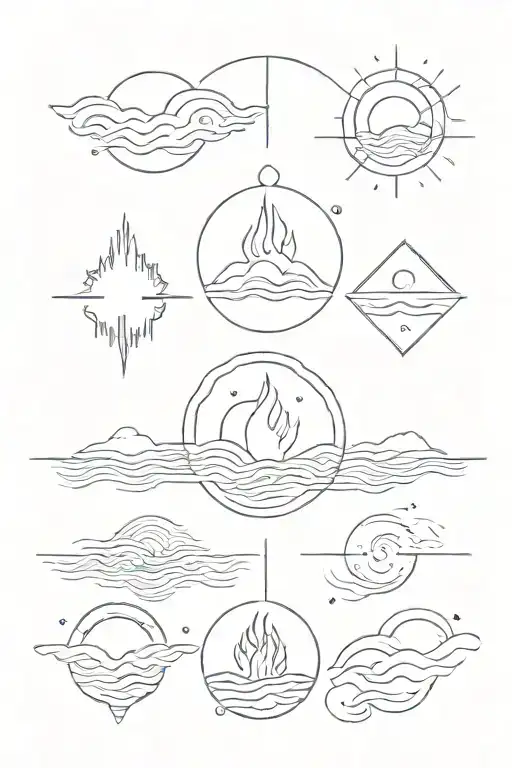  the elements: water, fire, earth and air. tattoo design idea