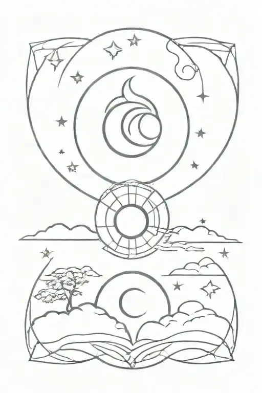 Sun, moon and ether combined with the elements: water, fire, earth and air. tattoo design idea