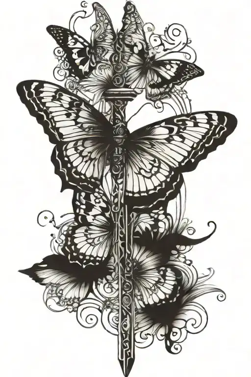 sword butterfly tattoo design idea