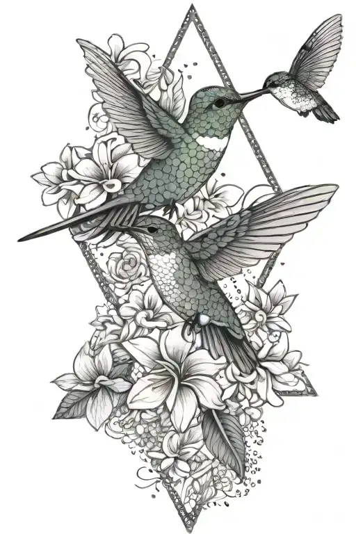 hummingbird and frangipani flower inside a triangle  tattoo design idea