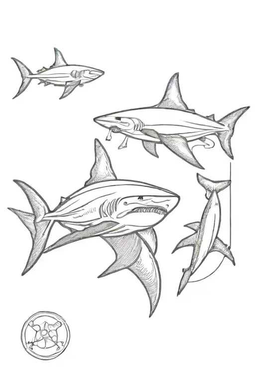 sharks stingray jellyfish moving around the trident   tattoo design idea