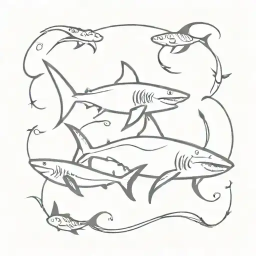 shark and trident surrounded tattoo design idea