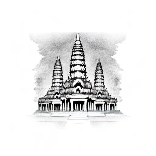 outline only of angkor wat skyline tattoo design idea
