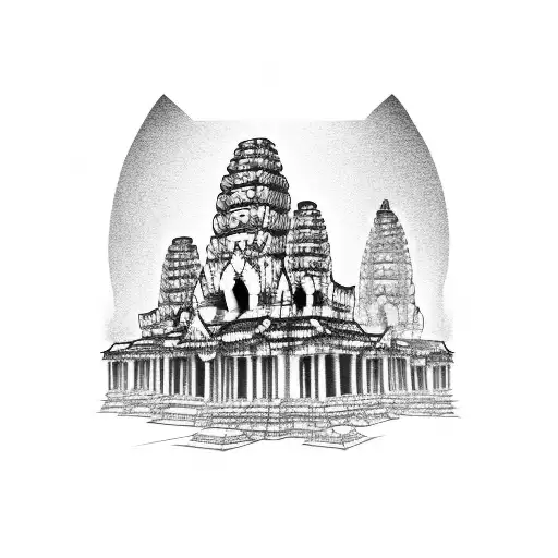 outline only of angkor wat towers skyline tattoo design idea
