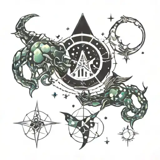 Combination of constellations of Cancer, Gemini and Aquarius tattoo design idea