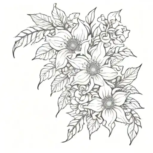 july birth flower, august birthflower, September birth flower and November birth flower intertwined  tattoo design idea
