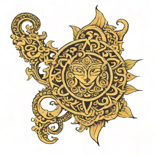 Hindu god symbol in alchemy in body shaped like tattoo design idea