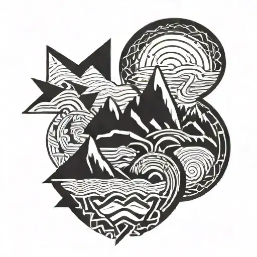 Mountain and ocean with geometric design  tattoo design idea