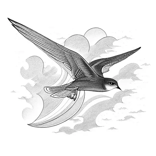 A majestic European storm petrel soaring through a thunderstorm tattoo design idea