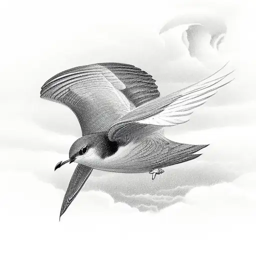 A majestic European storm petrel soaring through a thunderstorm tattoo design idea
