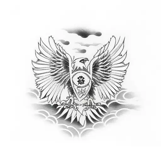 Albanian Eagle with place for names of parents and several children and a place for a starsign for each one tattoo design idea