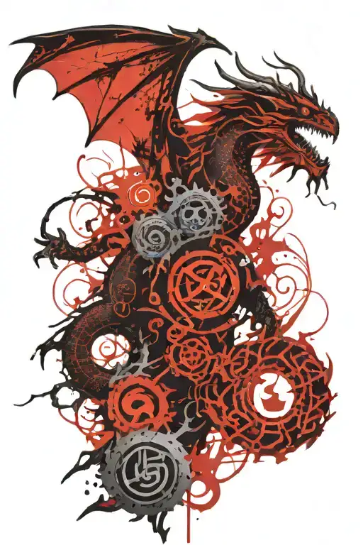 dragon and norse runes tattoo design idea